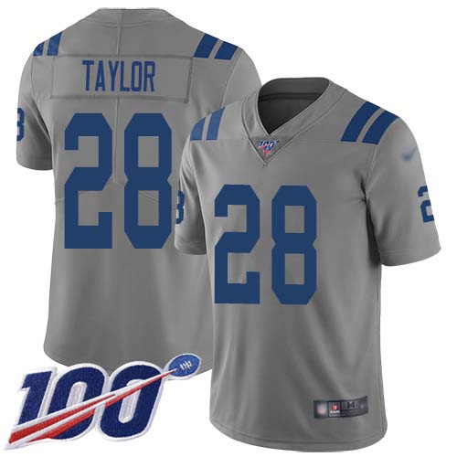 Nike Colts #28 Jonathan Taylor Gray Men's Stitched NFL Limited Inverted Legend 100th Season Jersey