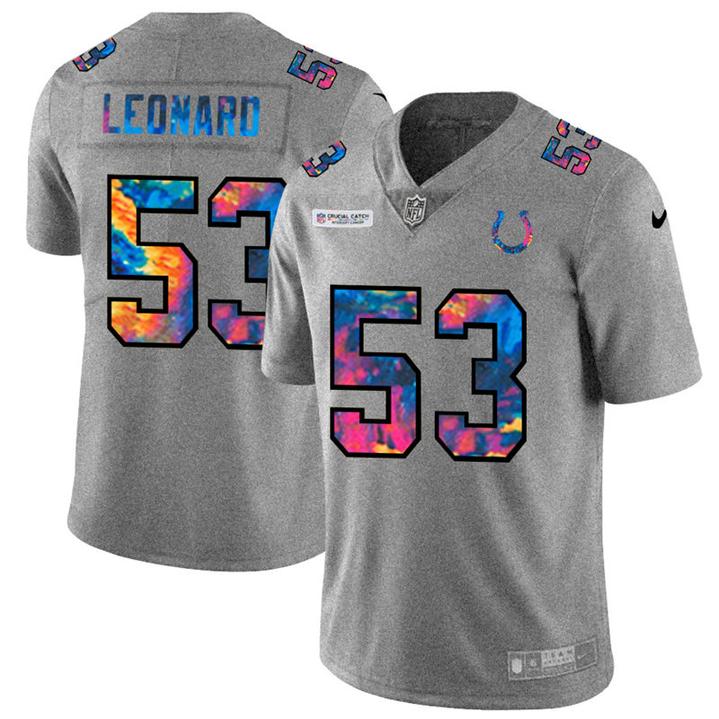 Indianapolis Colts #53 Darius Leonard Men's Nike Multi-Color 2020 NFL Crucial Catch NFL Jersey Greyheather