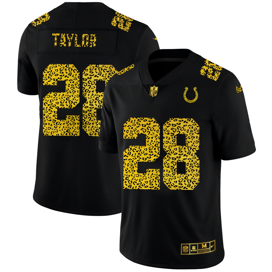 Indianapolis Colts #28 Jonathan Taylor Men's Nike Leopard Print Fashion Vapor Limited NFL Jersey Black