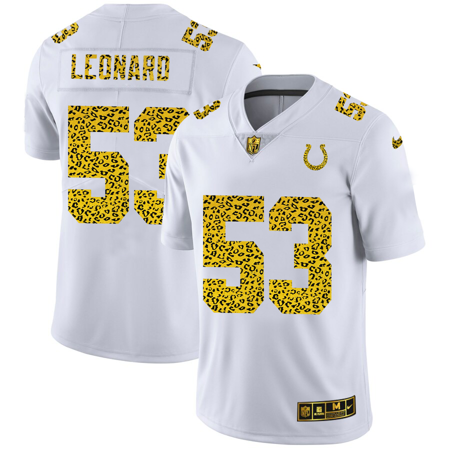 Indianapolis Colts #53 Darius Leonard Men's Nike Flocked Leopard Print Vapor Limited NFL Jersey White