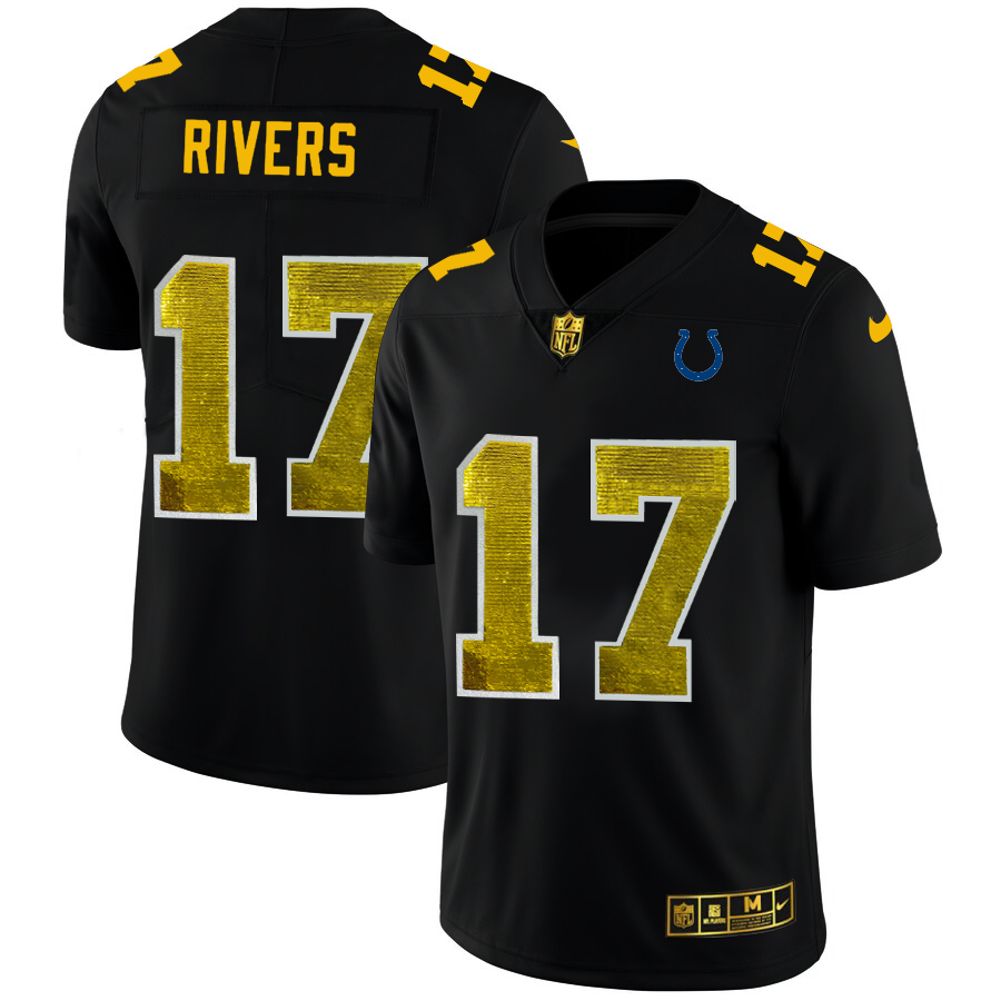 Indianapolis Colts #17 Philip Rivers Men's Black Nike Golden Sequin Vapor Limited NFL Jersey