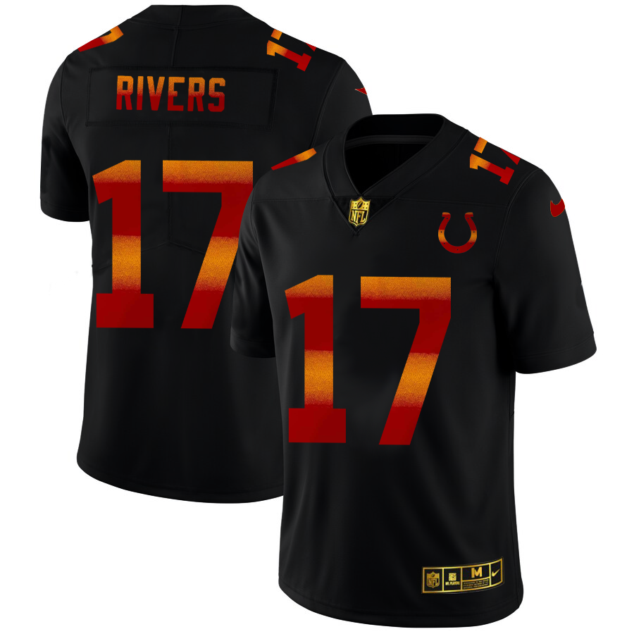 Indianapolis Colts #17 Philip Rivers Men's Black Nike Red Orange Stripe Vapor Limited NFL Jersey