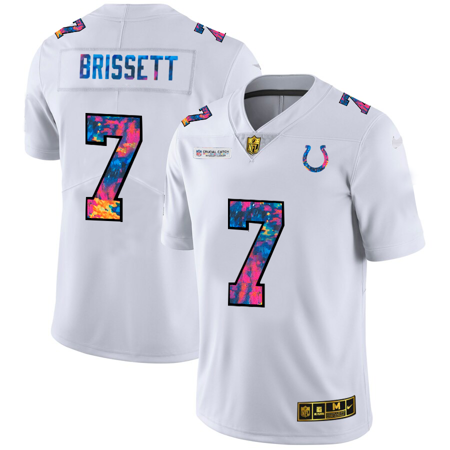 Indianapolis Colts #7 Jacoby Brissett Men's White Nike Multi-Color 2020 NFL Crucial Catch Limited NFL Jersey