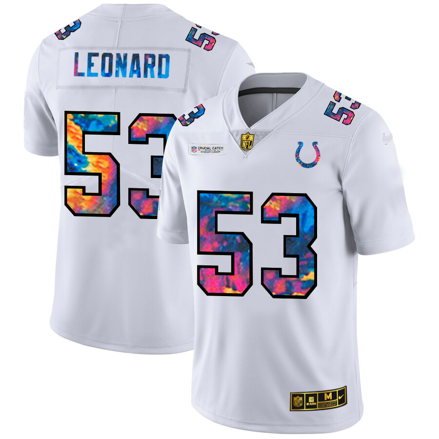 Indianapolis Colts #53 Darius Leonard Men's White Nike Multi-Color 2020 NFL Crucial Catch Limited NFL Jersey