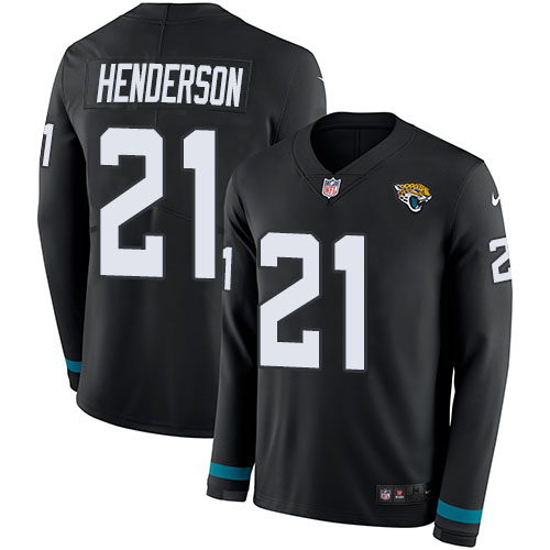 Nike Jaguars #21 C.J. Henderson Black Team Color Men's Stitched NFL Limited Therma Long Sleeve Jersey