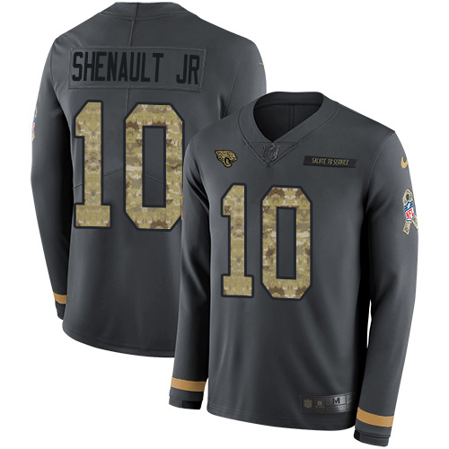 Nike Jaguars #10 Laviska Shenault Jr. Anthracite Salute to Service Men's Stitched NFL Limited Therma Long Sleeve Jersey