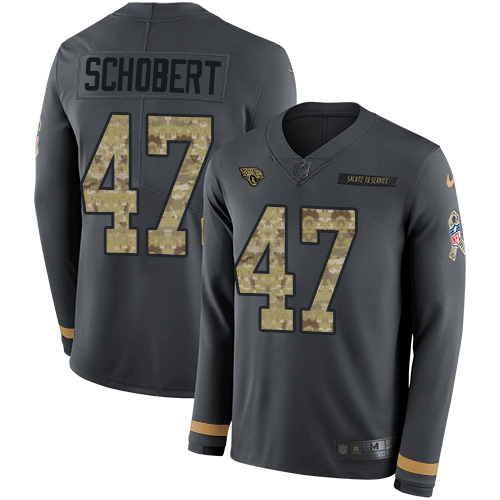 Nike Jaguars #47 Joe Schobert Anthracite Salute to Service Men's Stitched NFL Limited Therma Long Sleeve Jersey
