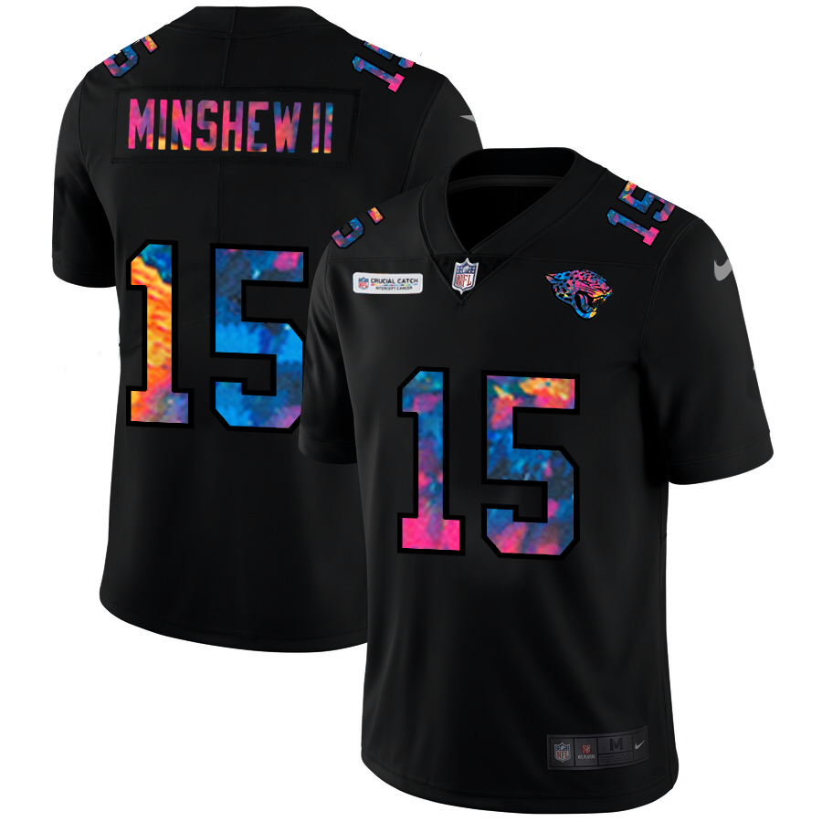 Jacksonville Jaguars #15 Gardner Minshew II Men's Nike Multi-Color Black 2020 NFL Crucial Catch Vapor Untouchable Limited Jersey
