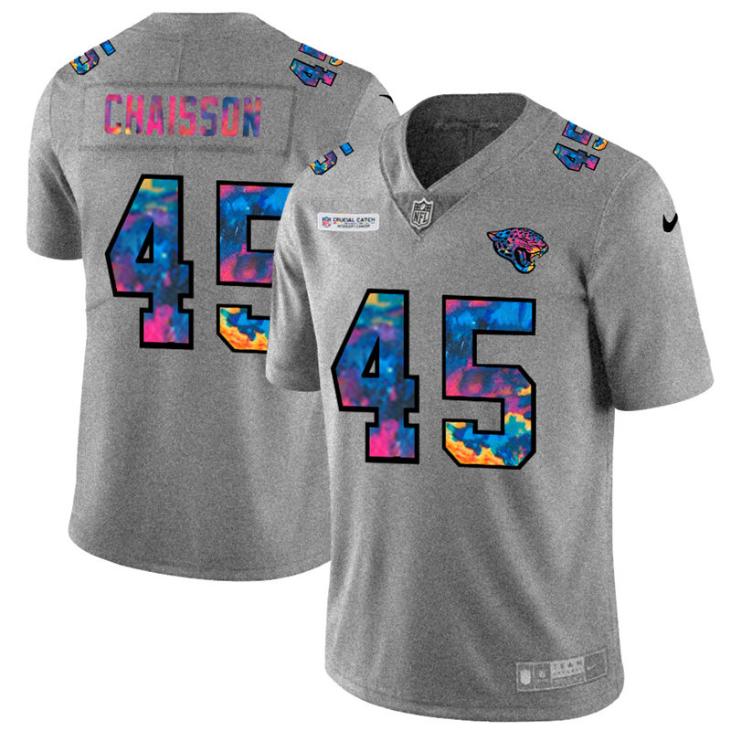 Jacksonville Jaguars #45 K'Lavon Chaisson Men's Nike Multi-Color 2020 NFL Crucial Catch NFL Jersey Greyheather