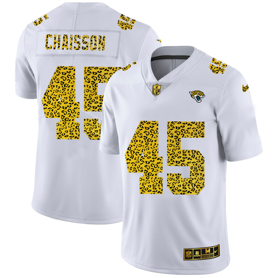 Jacksonville Jaguars #45 K'Lavon Chaisson Men's Nike Flocked Leopard Print Vapor Limited NFL Jersey White