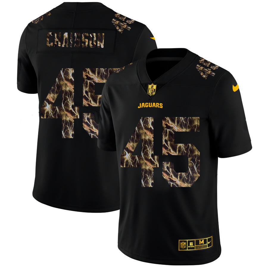 Jacksonville Jaguars #45 K'Lavon Chaisson Men's Black Nike Flocked Lightning Vapor Limited NFL Jersey
