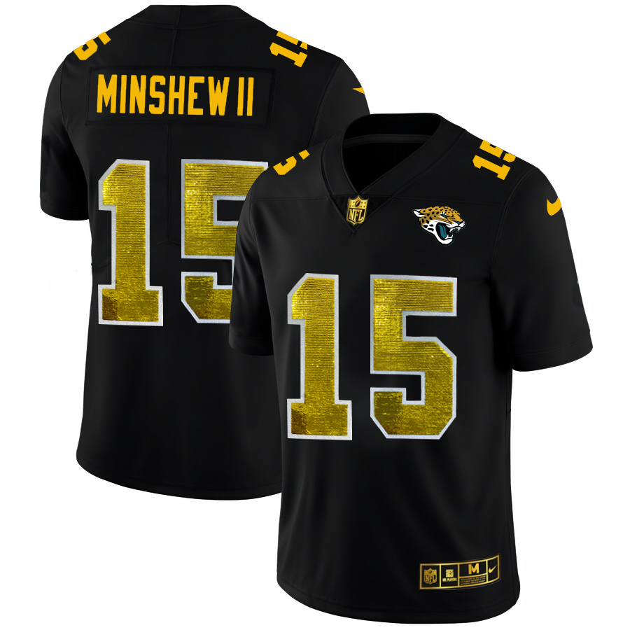 Jacksonville Jaguars #15 Gardner Minshew II Men's Black Nike Golden Sequin Vapor Limited NFL Jersey