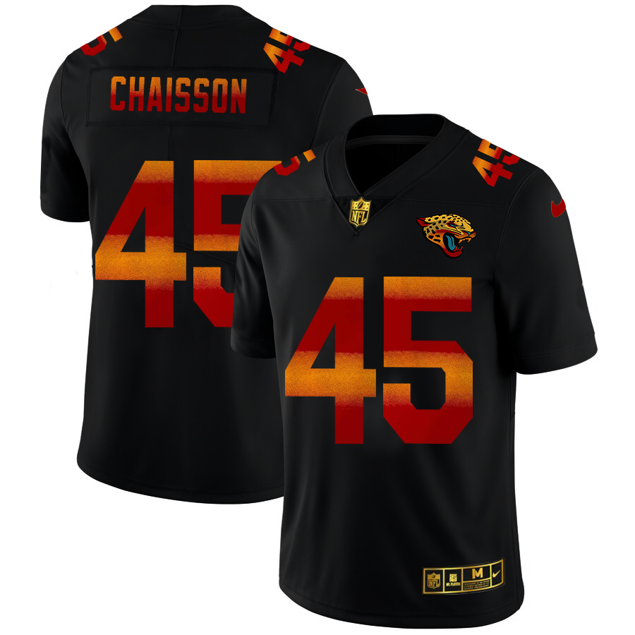 Jacksonville Jaguars #45 K'Lavon Chaisson Men's Black Nike Red Orange Stripe Vapor Limited NFL Jersey