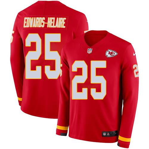 Nike Chiefs #25 Clyde Edwards-Helaire Red Team Color Men's Stitched NFL Limited Therma Long Sleeve Jersey
