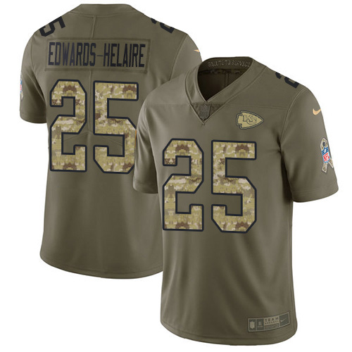 Nike Chiefs #25 Clyde Edwards-Helaire Olive/Camo Men's Stitched NFL Limited 2017 Salute To Service Jersey