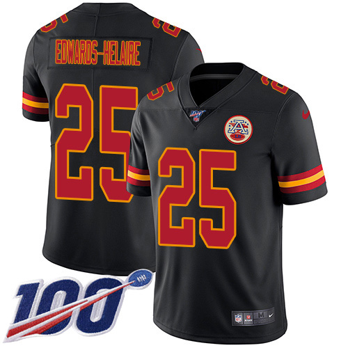 Nike Chiefs #25 Clyde Edwards-Helaire Black Men's Stitched NFL Limited Rush 100th Season Jersey