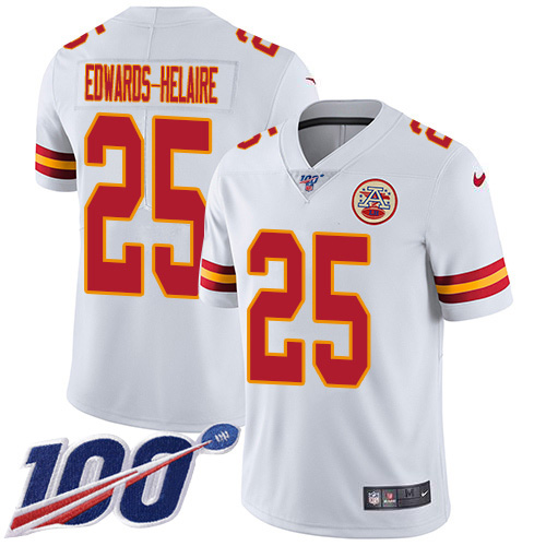 Nike Chiefs #25 Clyde Edwards-Helaire White Men's Stitched NFL 100th Season Vapor Untouchable Limited Jersey