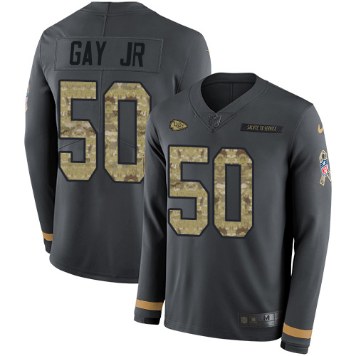 Nike Chiefs #50 Willie Gay Jr. Anthracite Salute to Service Men's Stitched NFL Limited Therma Long Sleeve Jersey