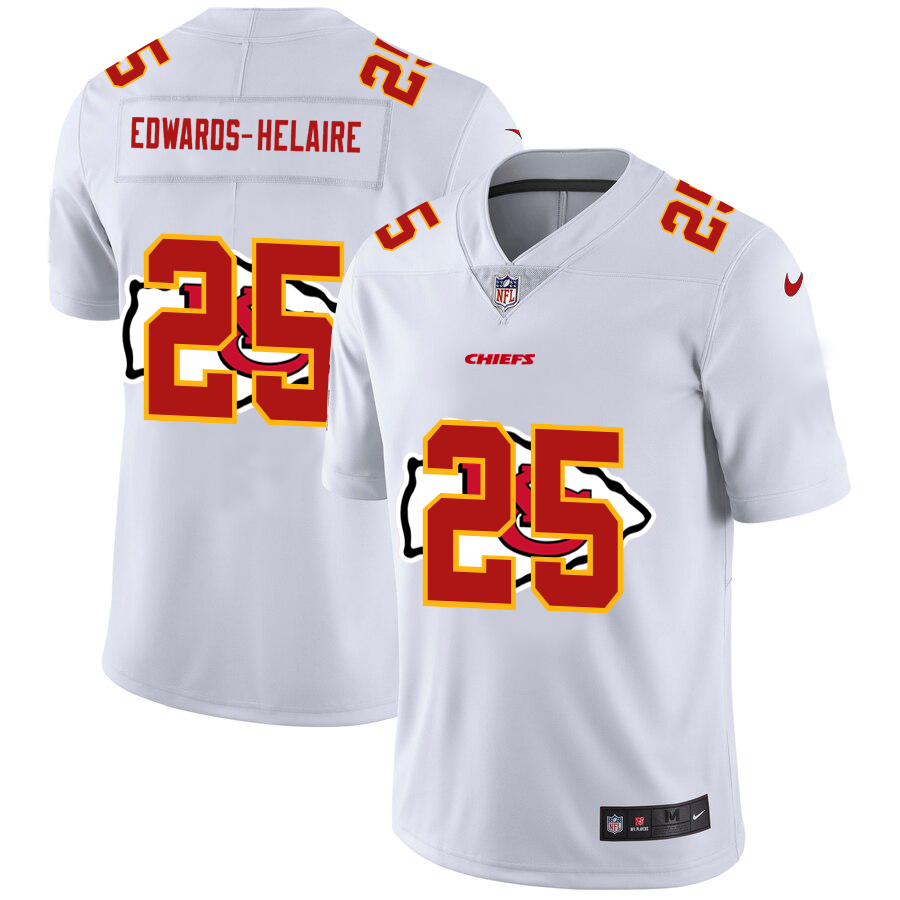 Kansas City Chiefs #25 Clyde Edwards-Helaire White Men's Nike Team Logo Dual Overlap Limited NFL Jersey