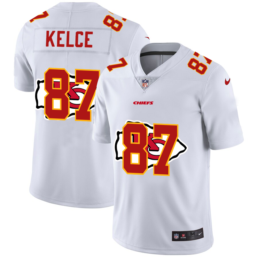 Kansas City Chiefs #87 Travis Kelce White Men's Nike Team Logo Dual Overlap Limited NFL Jersey