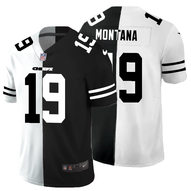 Kansas City Chiefs #19 Joe Montana Men's Black V White Peace Split Nike Vapor Untouchable Limited NFL Jersey