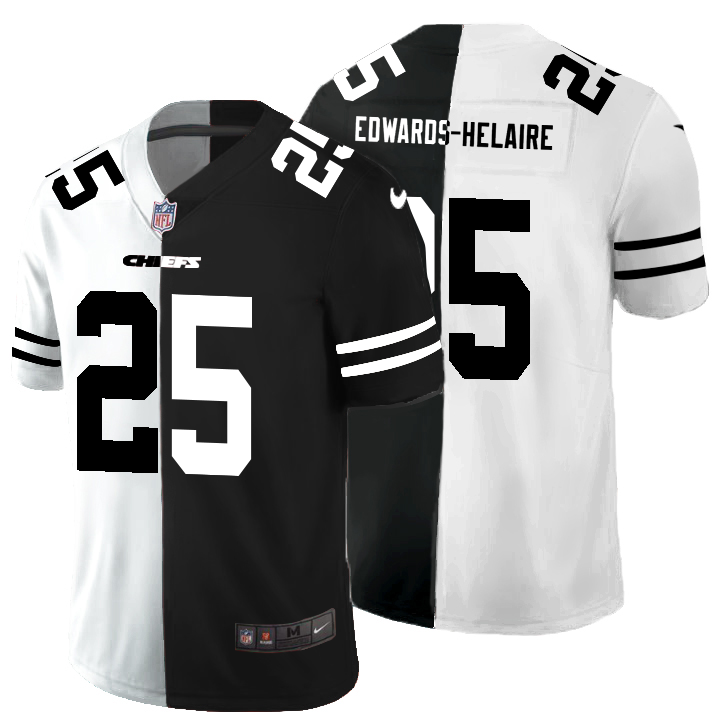 Kansas City Chiefs #25 Clyde Edwards-Helaire Men's Black V White Peace Split Nike Vapor Untouchable Limited NFL Jersey