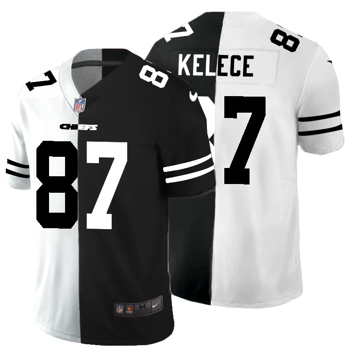 Kansas City Chiefs #87 Travis Kelce Men's Black V White Peace Split Nike Vapor Untouchable Limited NFL Jersey