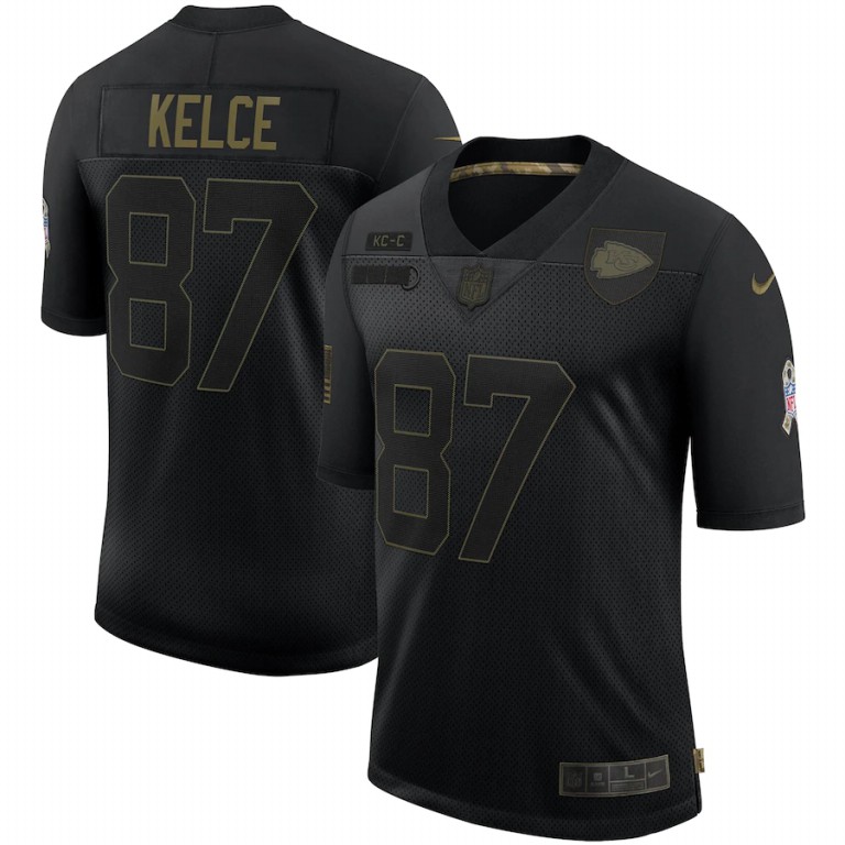 Kansas City Chiefs #87 Travis Kelce Nike 2020 Salute To Service Limited Jersey Black