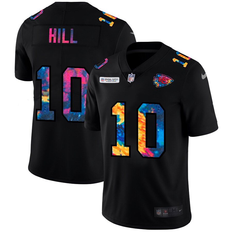 Kansas City Chiefs #10 Tyreek Hill Men's Nike Multi-Color Black 2020 NFL Crucial Catch Vapor Untouchable Limited Jersey