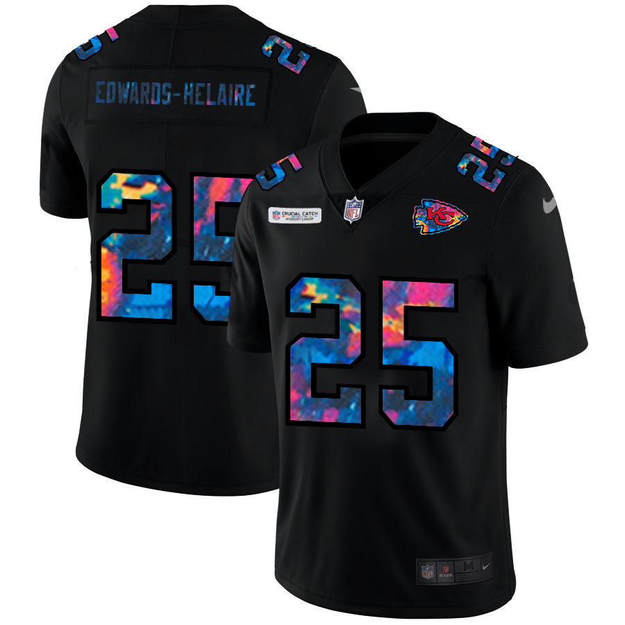 Kansas City Chiefs #25 Clyde Edwards-Helaire Men's Nike Multi-Color Black 2020 NFL Crucial Catch Vapor Untouchable Limited Jersey