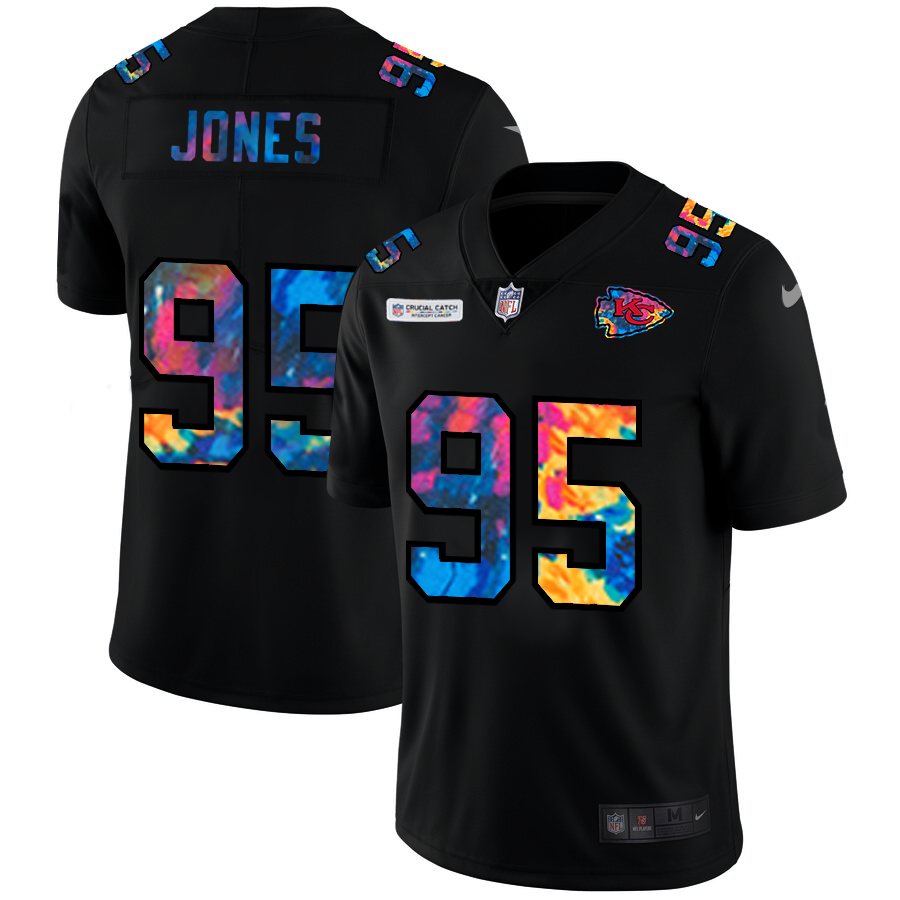 Kansas City Chiefs #95 Chris Jones Men's Nike Multi-Color Black 2020 NFL Crucial Catch Vapor Untouchable Limited Jersey