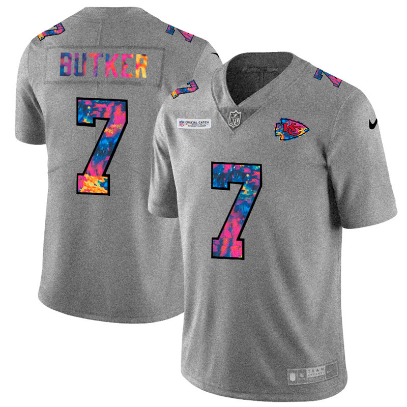Kansas City Chiefs #7 Harrison Butker Men's Nike Multi-Color 2020 NFL Crucial Catch NFL Jersey Greyheather