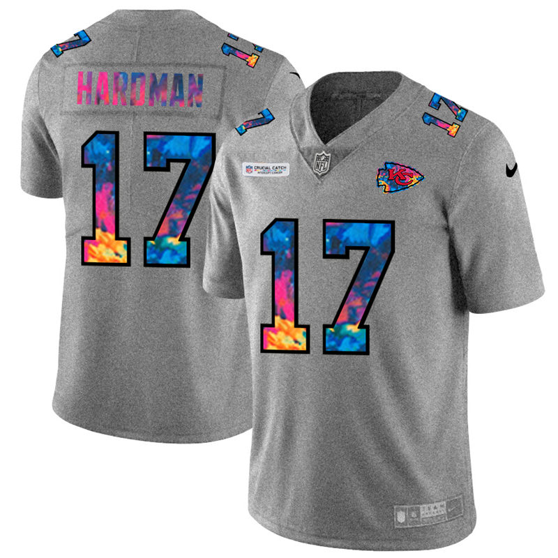 Kansas City Chiefs #17 Mecole Hardman Men's Nike Multi-Color 2020 NFL Crucial Catch NFL Jersey Greyheather