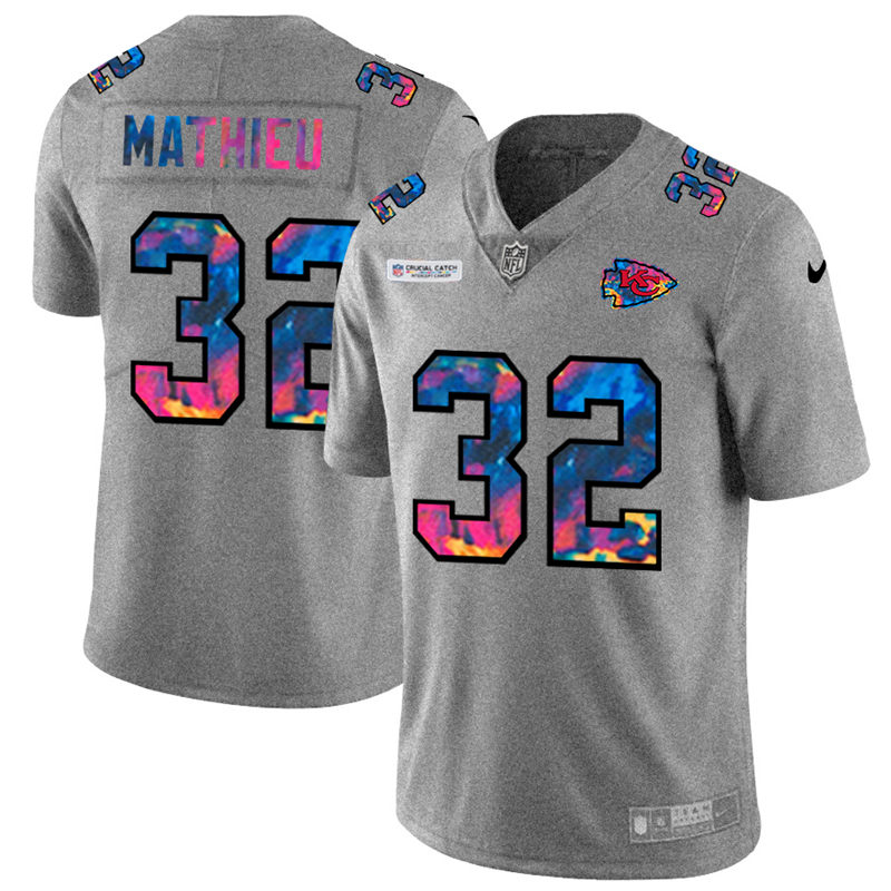 Kansas City Chiefs #32 Tyrann Mathieu Men's Nike Multi-Color 2020 NFL Crucial Catch NFL Jersey Greyheather