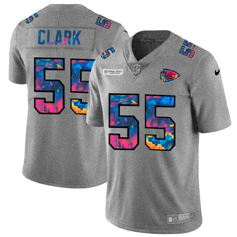 Kansas City Chiefs #55 Frank Clark Men's Nike Multi-Color 2020 NFL Crucial Catch NFL Jersey Greyheather
