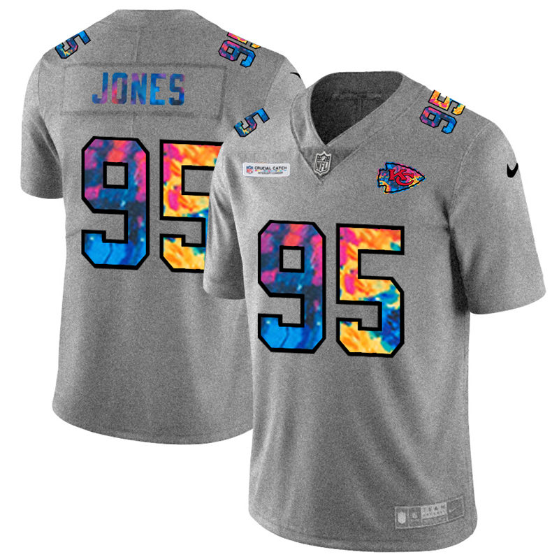 Kansas City Chiefs #95 Chris Jones Men's Nike Multi-Color 2020 NFL Crucial Catch NFL Jersey Greyheather
