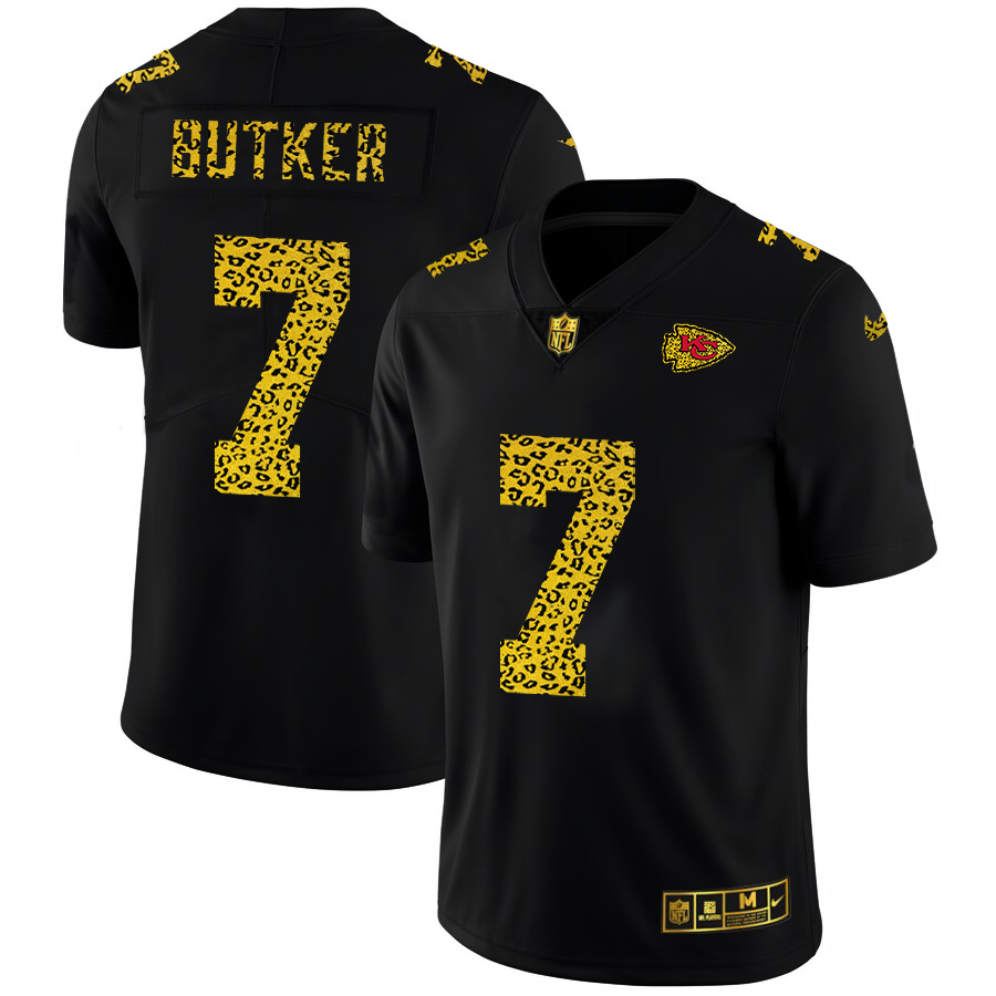 Kansas City Chiefs #7 Harrison Butker Men's Nike Leopard Print Fashion Vapor Limited NFL Jersey Black