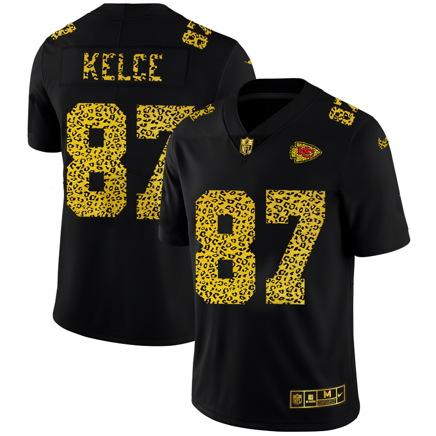Kansas City Chiefs #87 Travis Kelce Men's Nike Leopard Print Fashion Vapor Limited NFL Jersey Black