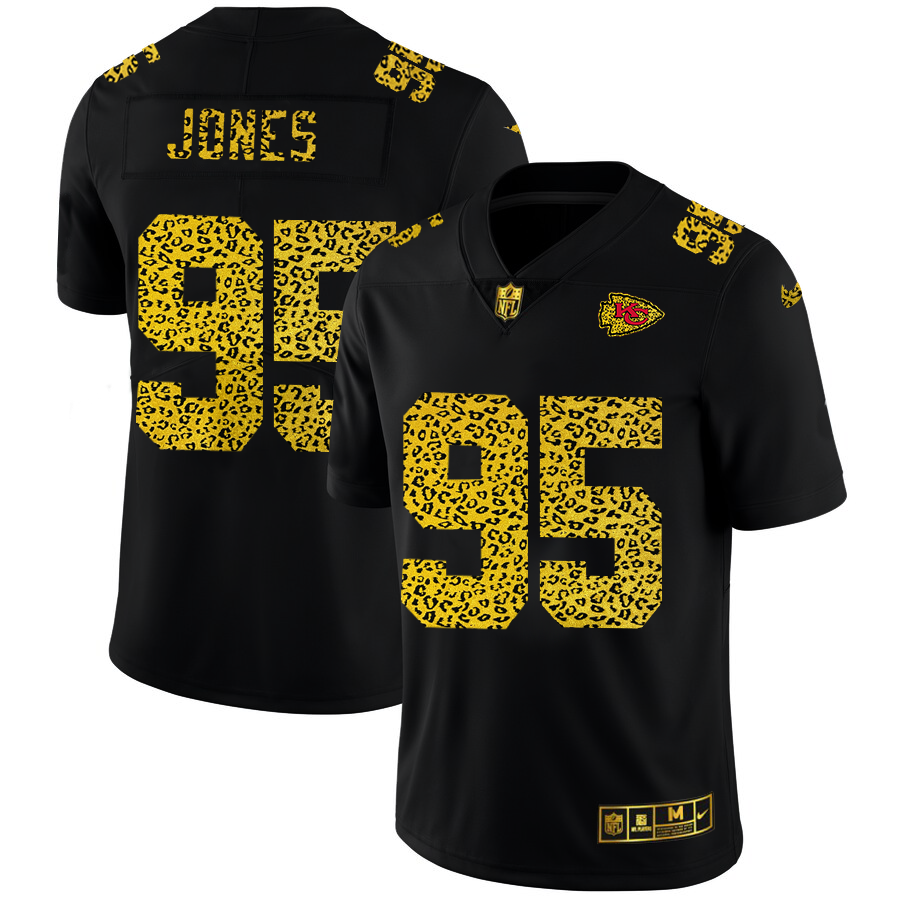 Kansas City Chiefs #95 Chris Jones Men's Nike Leopard Print Fashion Vapor Limited NFL Jersey Black