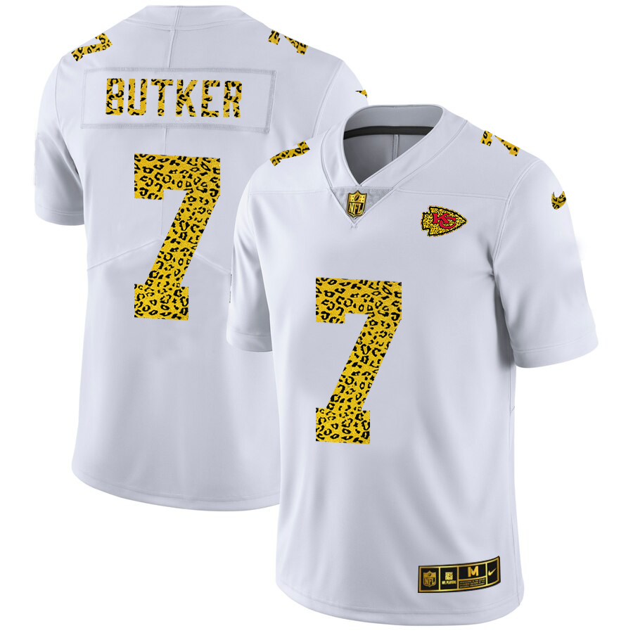 Kansas City Chiefs #7 Harrison Butker Men's Nike Flocked Leopard Print Vapor Limited NFL Jersey White
