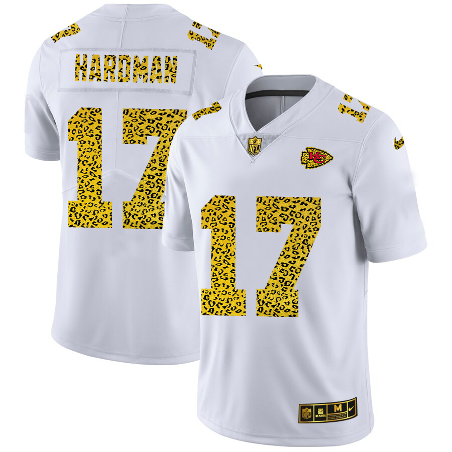 Kansas City Chiefs #17 Mecole Hardman Men's Nike Flocked Leopard Print Vapor Limited NFL Jersey White