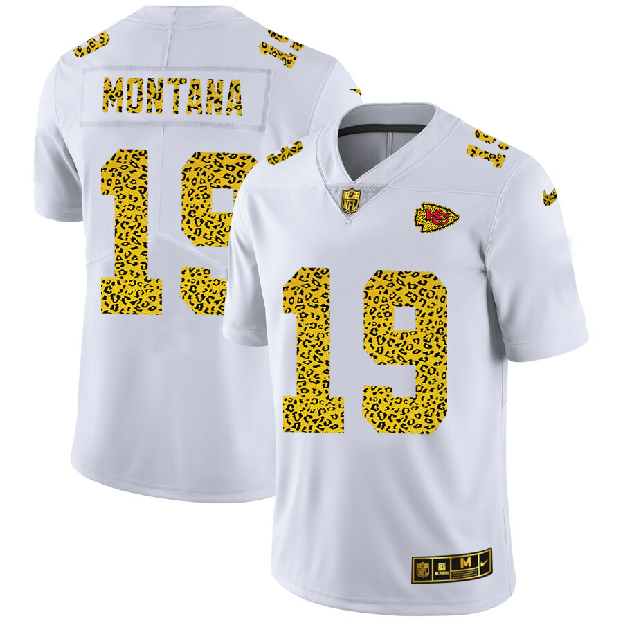 Kansas City Chiefs #19 Joe Montana Men's Nike Flocked Leopard Print Vapor Limited NFL Jersey White