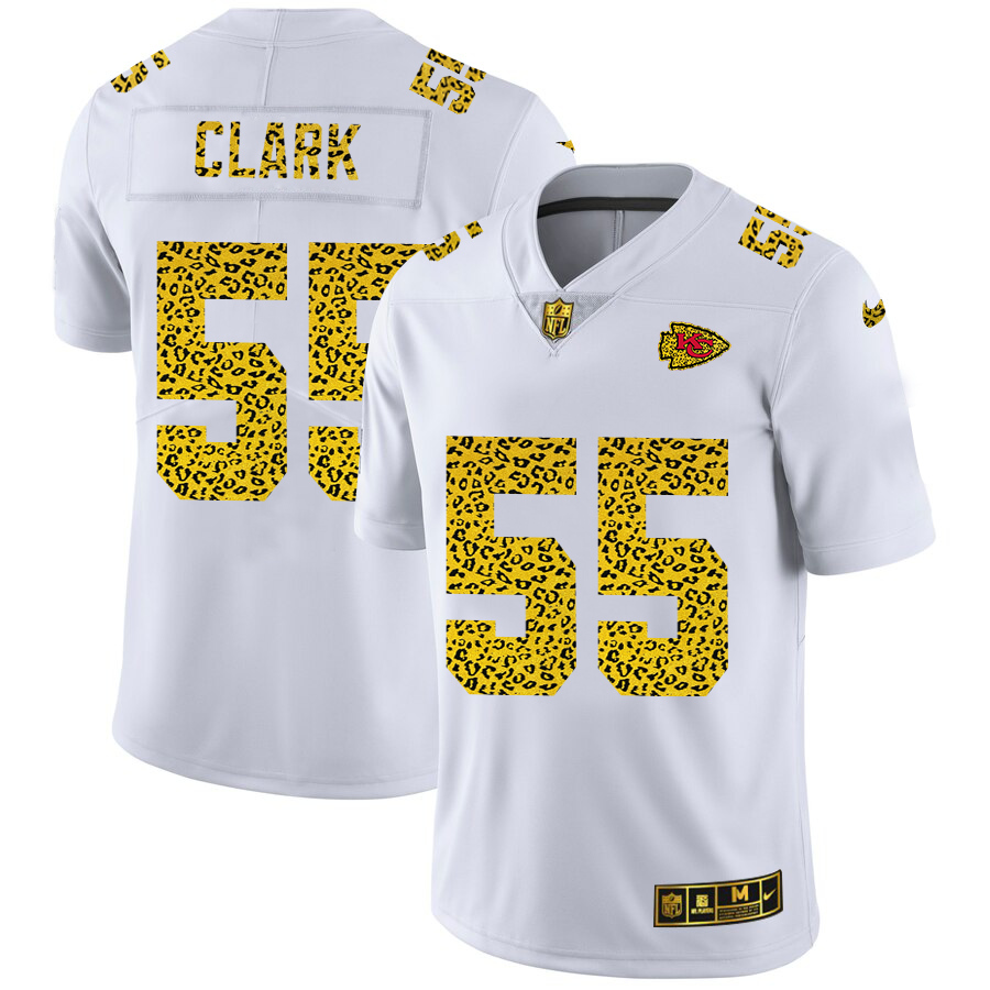 Kansas City Chiefs #55 Frank Clark Men's Nike Flocked Leopard Print Vapor Limited NFL Jersey White