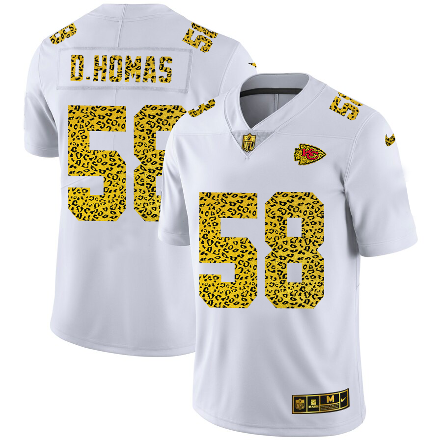 Kansas City Chiefs #58 Derrick Thomas Men's Nike Flocked Leopard Print Vapor Limited NFL Jersey White