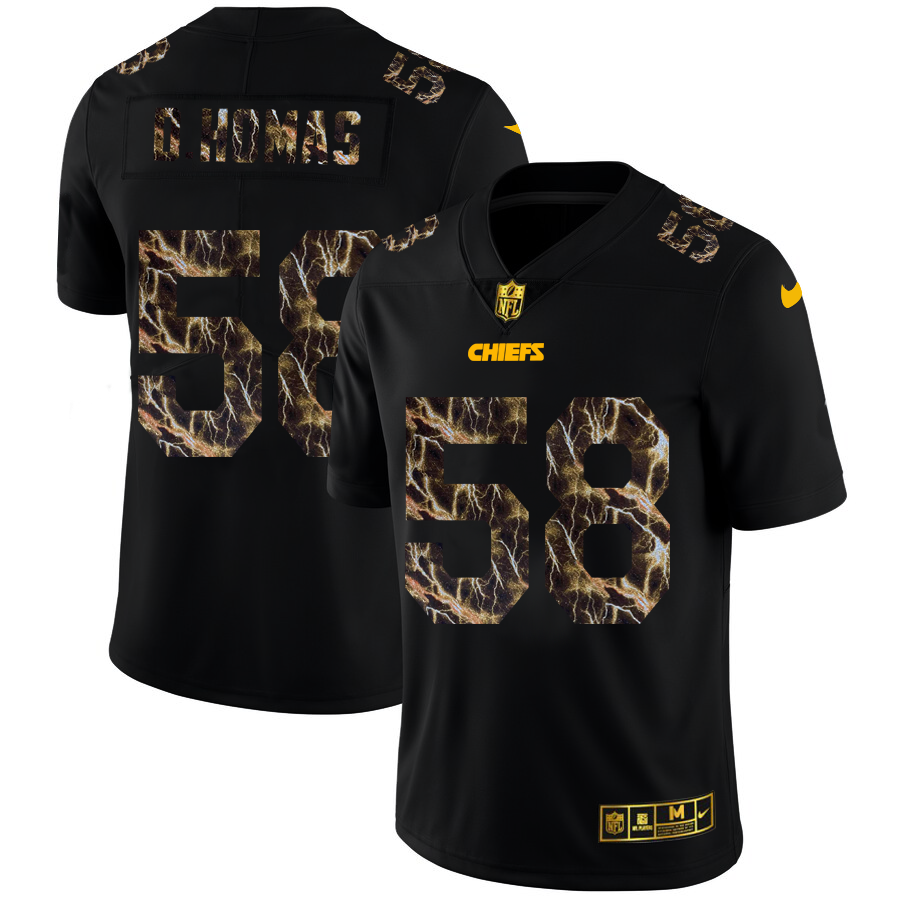Kansas City Chiefs #58 Derrick Thomas Men's Black Nike Flocked Lightning Vapor Limited NFL Jersey