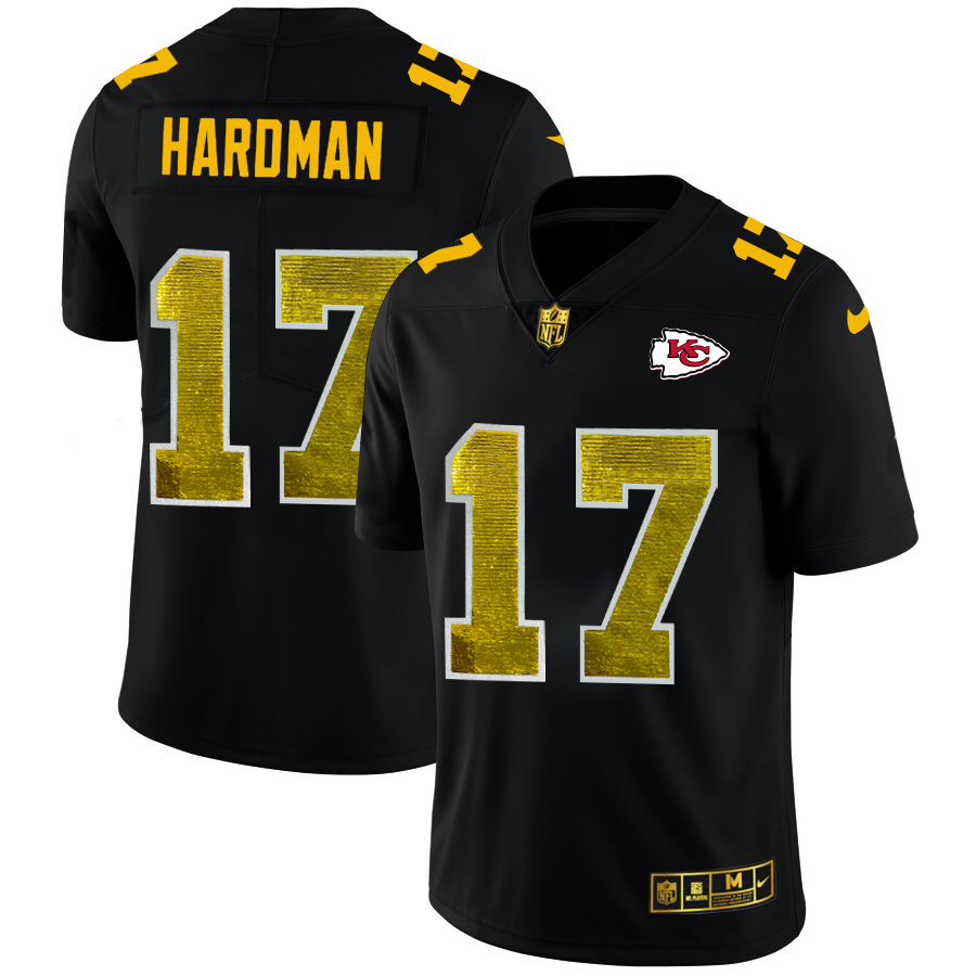 Kansas City Chiefs #17 Mecole Hardman Men's Black Nike Golden Sequin Vapor Limited NFL Jersey