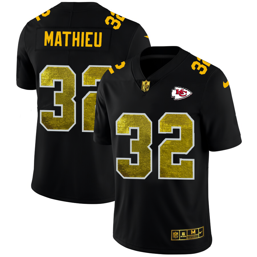Kansas City Chiefs #32 Tyrann Mathieu Men's Black Nike Golden Sequin Vapor Limited NFL Jersey