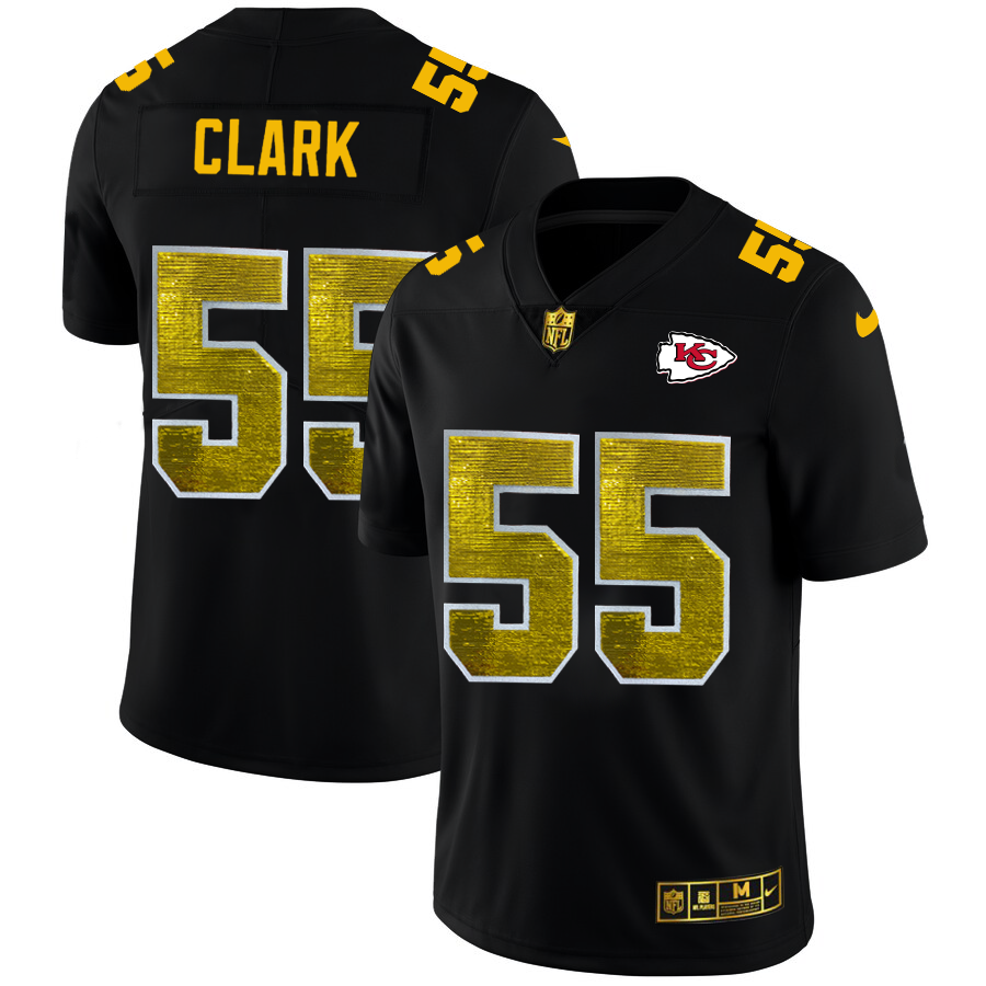 Kansas City Chiefs #55 Frank Clark Men's Black Nike Golden Sequin Vapor Limited NFL Jersey
