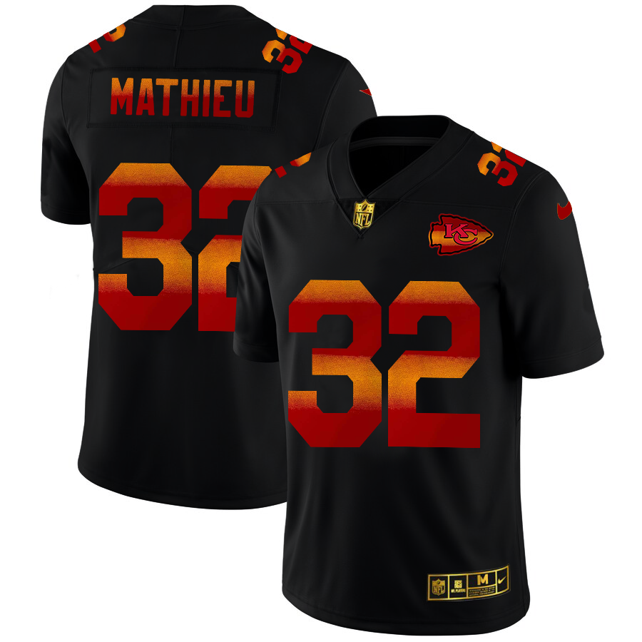 Kansas City Chiefs #32 Tyrann Mathieu Men's Black Nike Red Orange Stripe Vapor Limited NFL Jersey