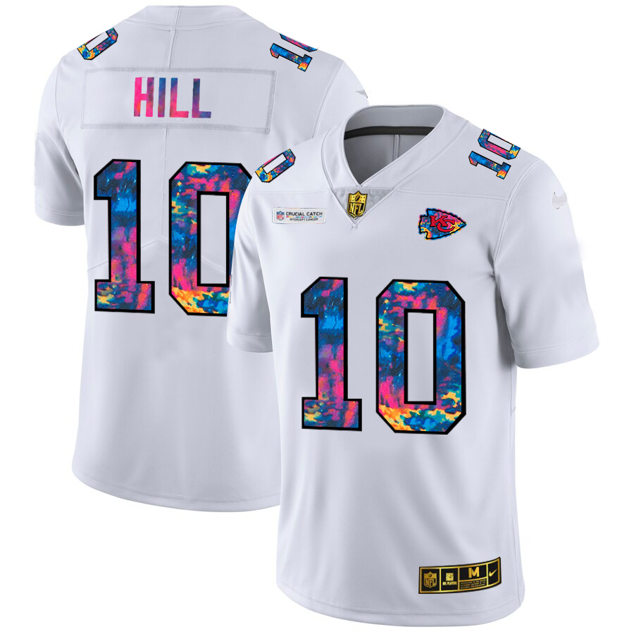 Kansas City Chiefs #10 Tyreek Hill Men's White Nike Multi-Color 2020 NFL Crucial Catch Limited NFL Jersey